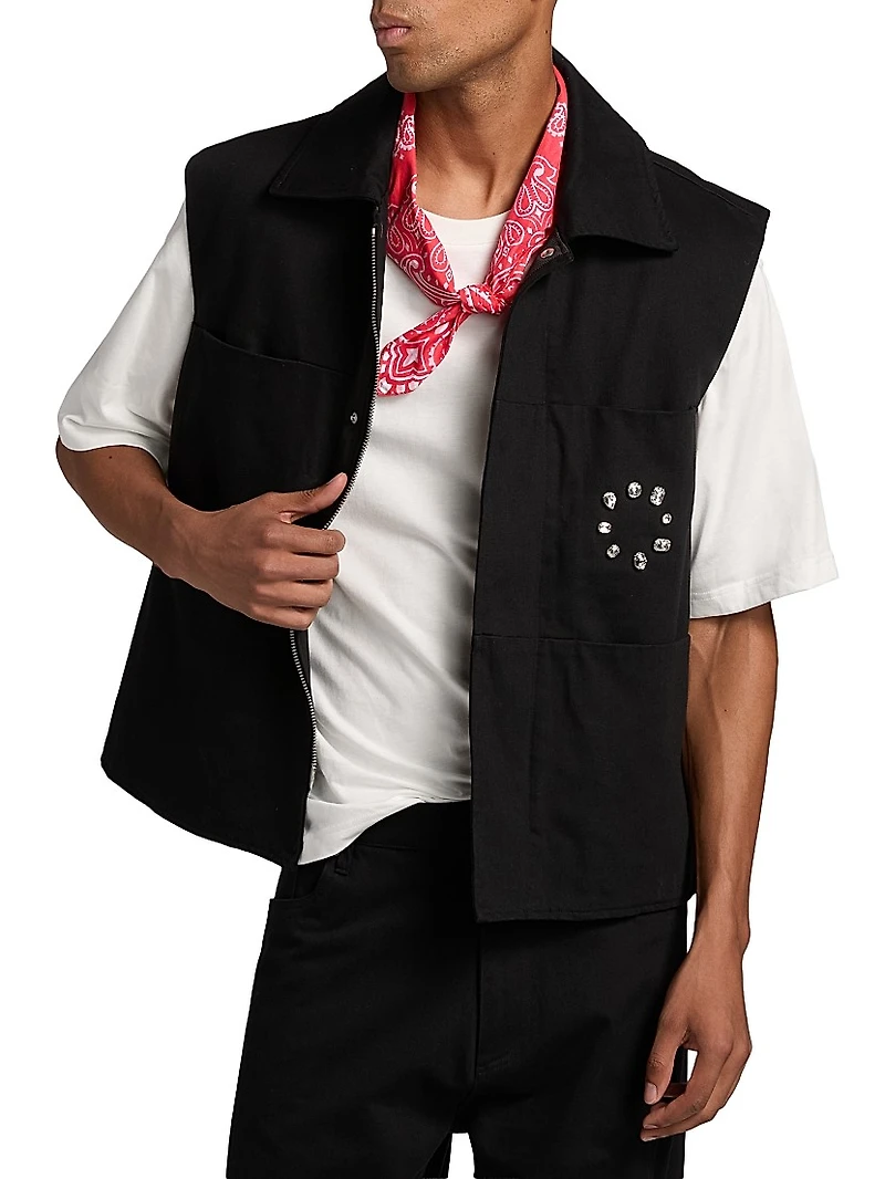 Cotton Embellished Zip-Up Vest