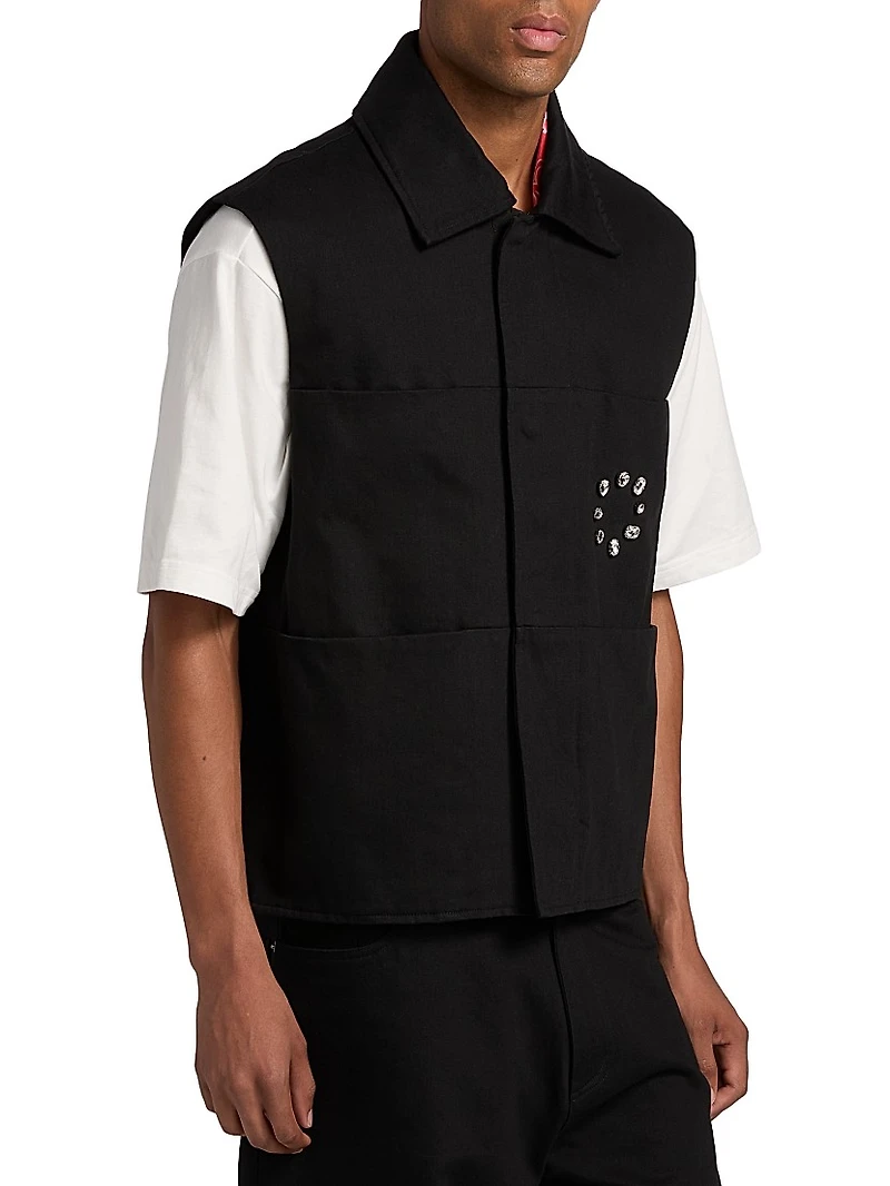 Cotton Embellished Zip-Up Vest