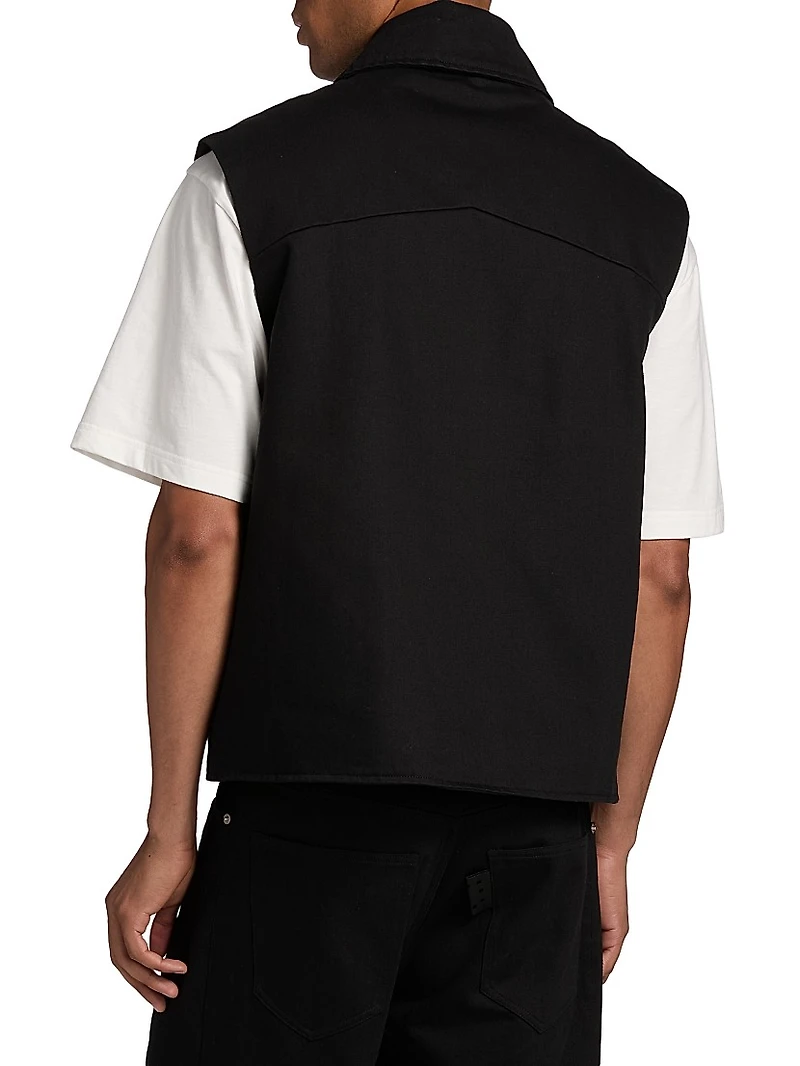 Cotton Embellished Zip-Up Vest