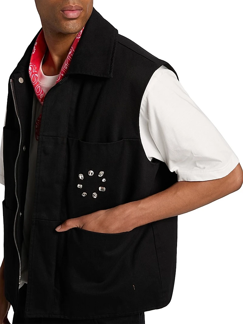 Cotton Embellished Zip-Up Vest