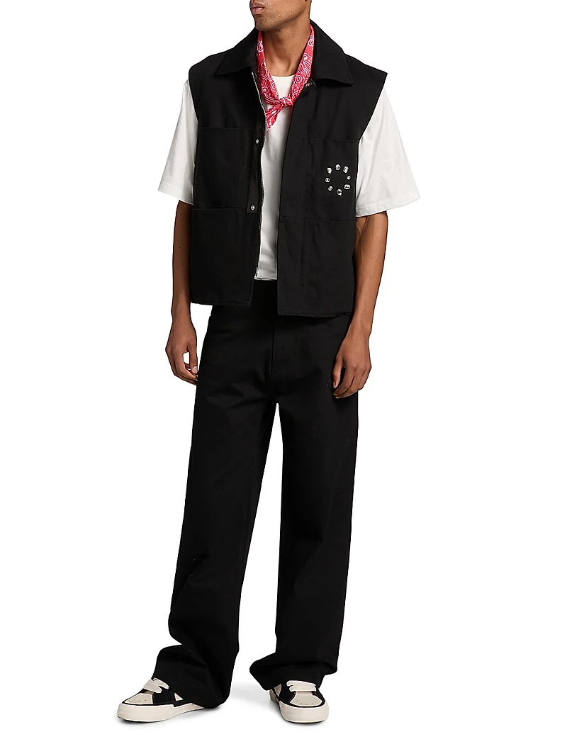 Cotton Embellished Zip-Up Vest