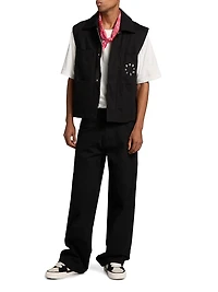 Cotton Embellished Zip-Up Vest