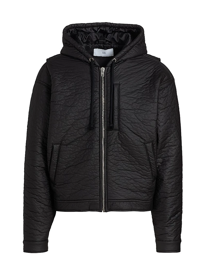 Logo Crinkled Zip-Up Hoodie