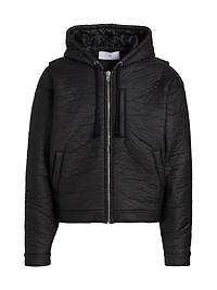 Logo Crinkled Zip-Up Hoodie