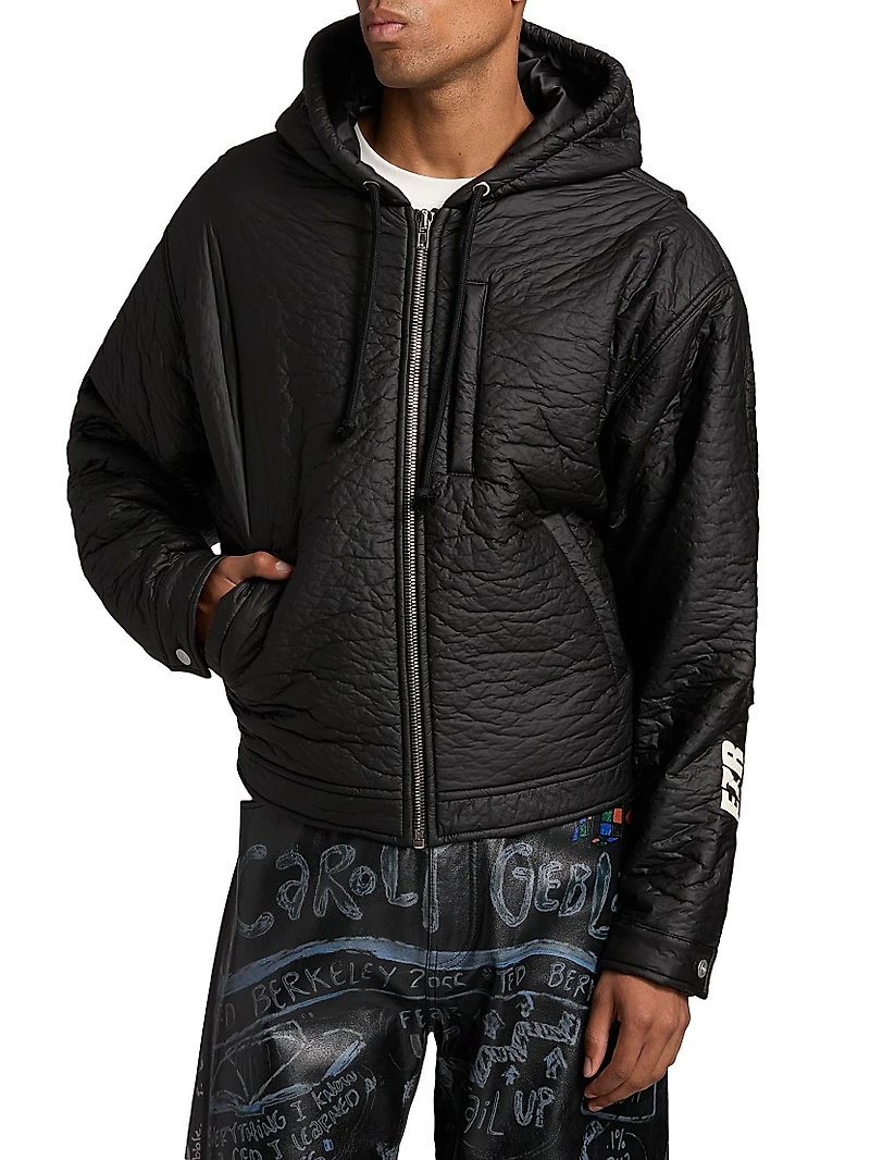 Logo Crinkled Zip-Up Hoodie