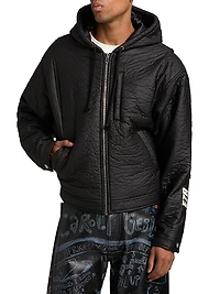 Logo Crinkled Zip-Up Hoodie