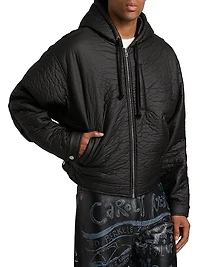 Logo Crinkled Zip-Up Hoodie