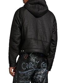 Logo Crinkled Zip-Up Hoodie