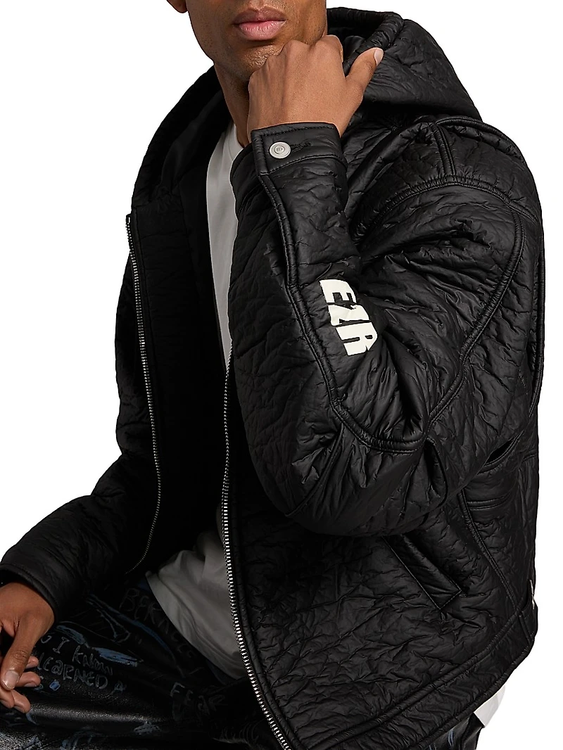 Logo Crinkled Zip-Up Hoodie