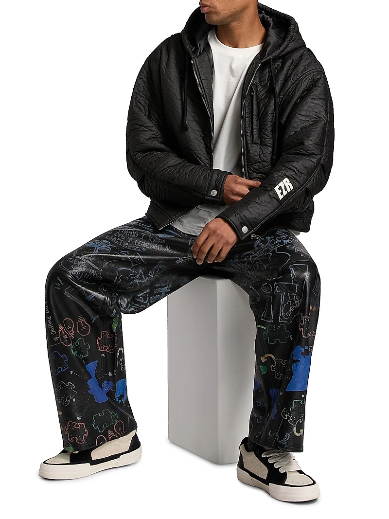 Logo Crinkled Zip-Up Hoodie