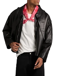 Leather Point-Collar Zip-Up Jacket