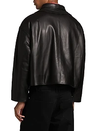 Leather Point-Collar Zip-Up Jacket