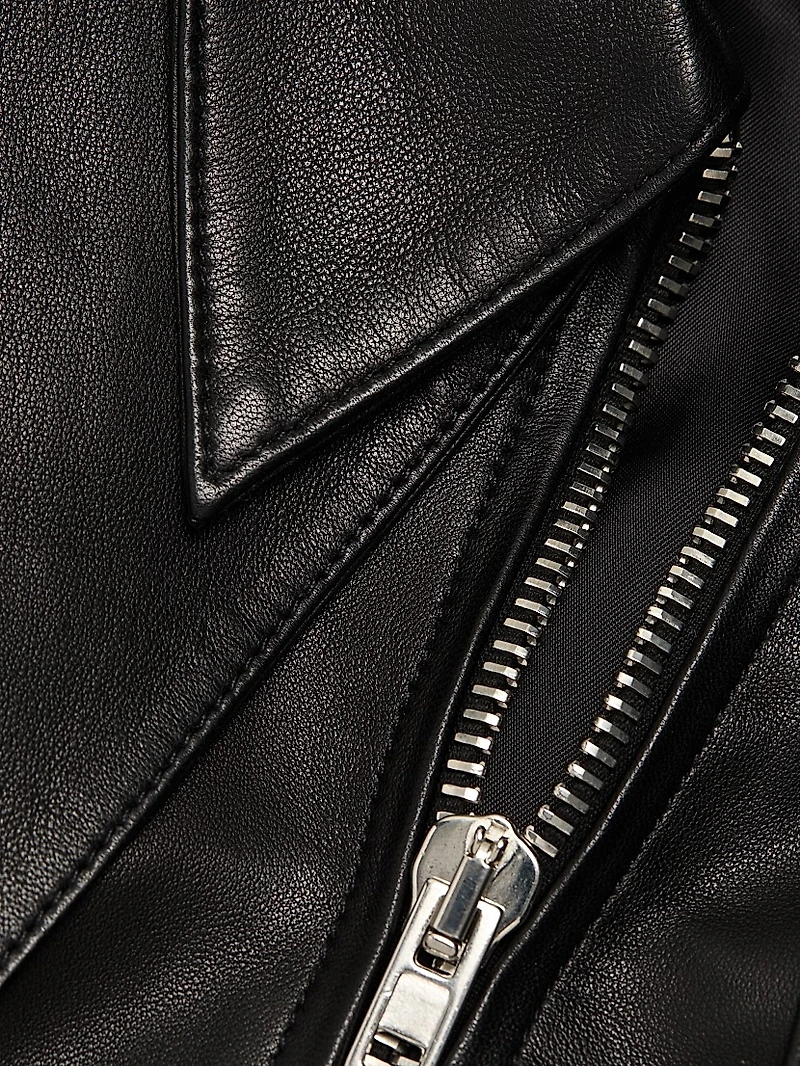 Leather Point-Collar Zip-Up Jacket