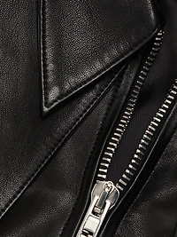 Leather Point-Collar Zip-Up Jacket