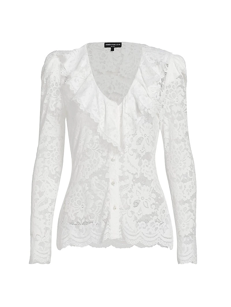 Corsa Floral Lace Long-Sleeve Top