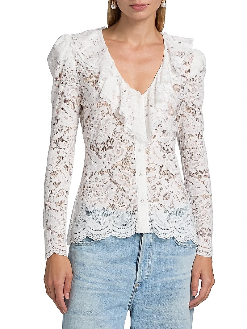 Corsa Floral Lace Long-Sleeve Top