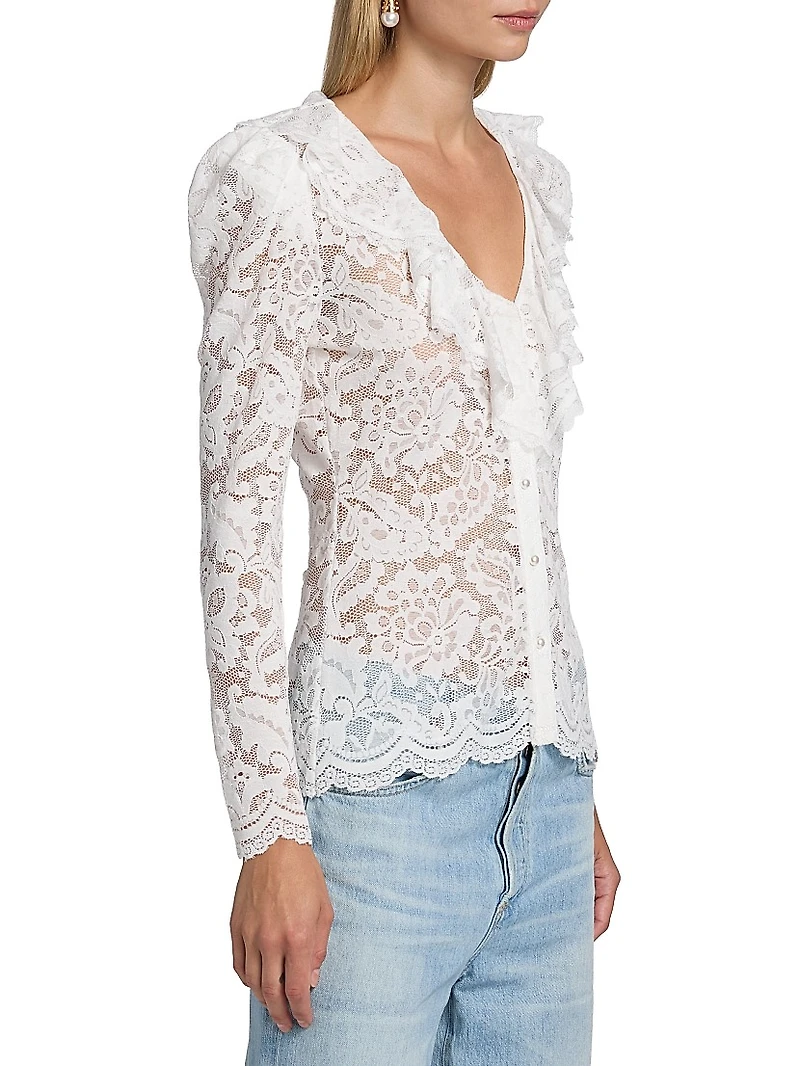 Corsa Floral Lace Long-Sleeve Top
