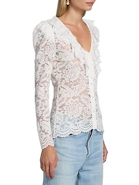 Corsa Floral Lace Long-Sleeve Top