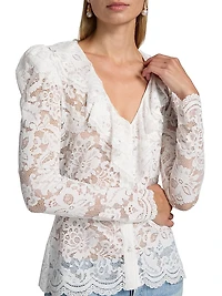 Corsa Floral Lace Long-Sleeve Top