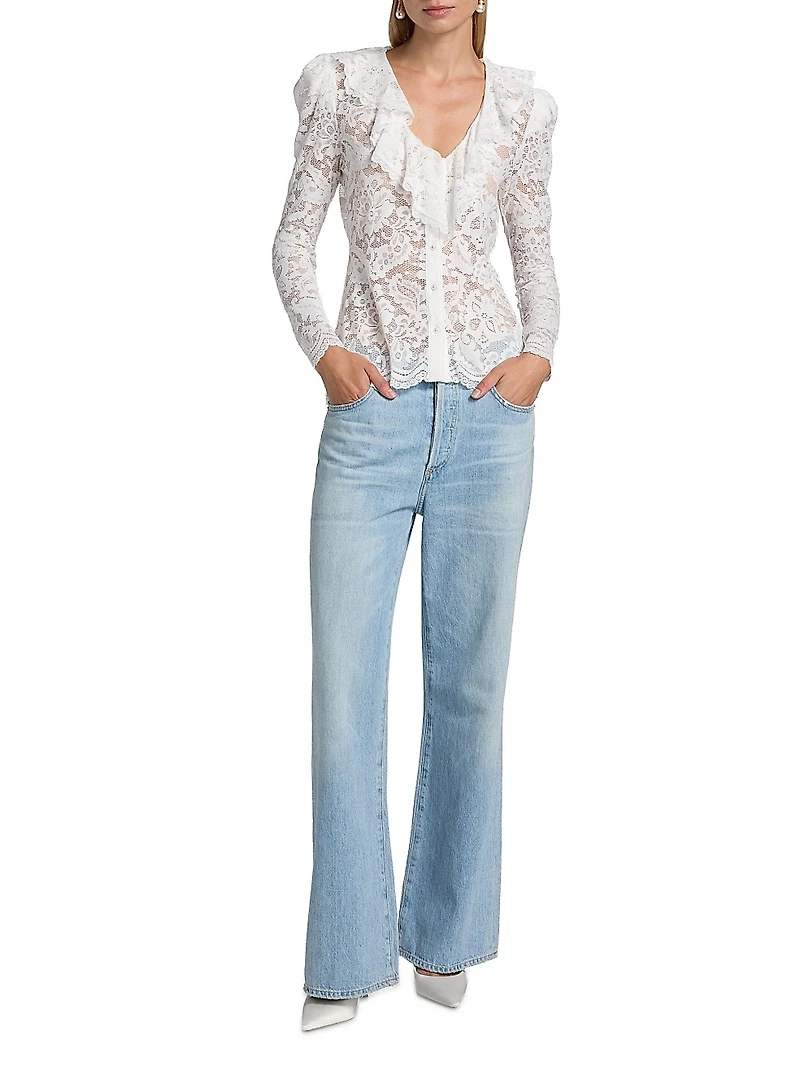 Corsa Floral Lace Long-Sleeve Top