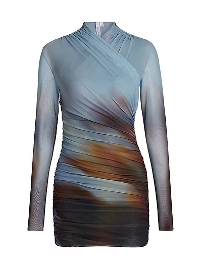 Sora Printed Mesh Long-Sleeve Minidress