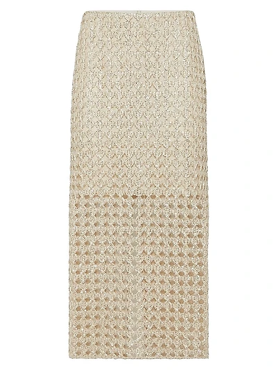 Dazzling Zellige Embroidery Knit Midi Skirt Jute and Cotton