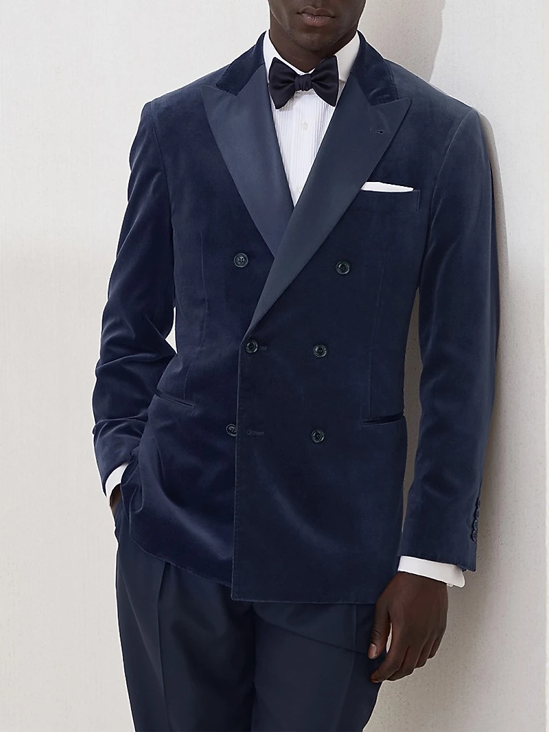 Cotton and Silk Velvet One a Half Breasted Tuxedo Jacket