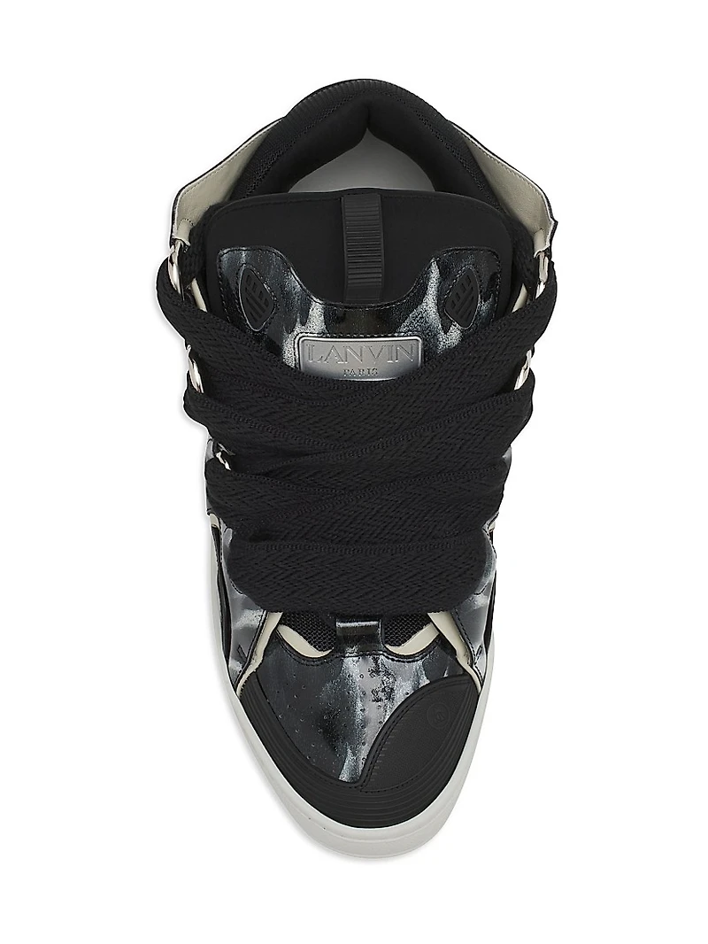 Curb Leather Sneakers with Sparkles