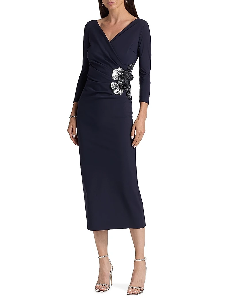 Onori Sequined Floral Cocktail Dress