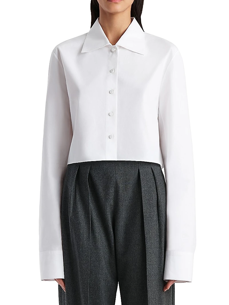 Jasen Cotton Button-Front Crop Shirt