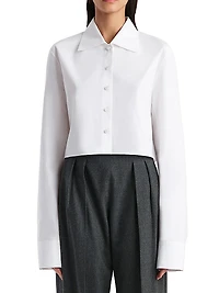 Jasen Cotton Button-Front Crop Shirt