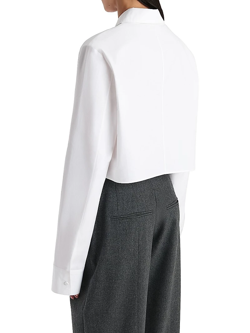 Jasen Cotton Button-Front Crop Shirt