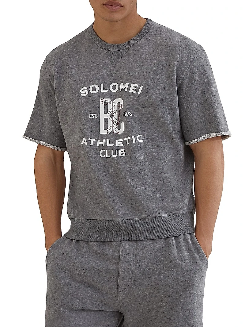 Cotton Smooth French Terry Short Sleeve Sweatshirt with Print
