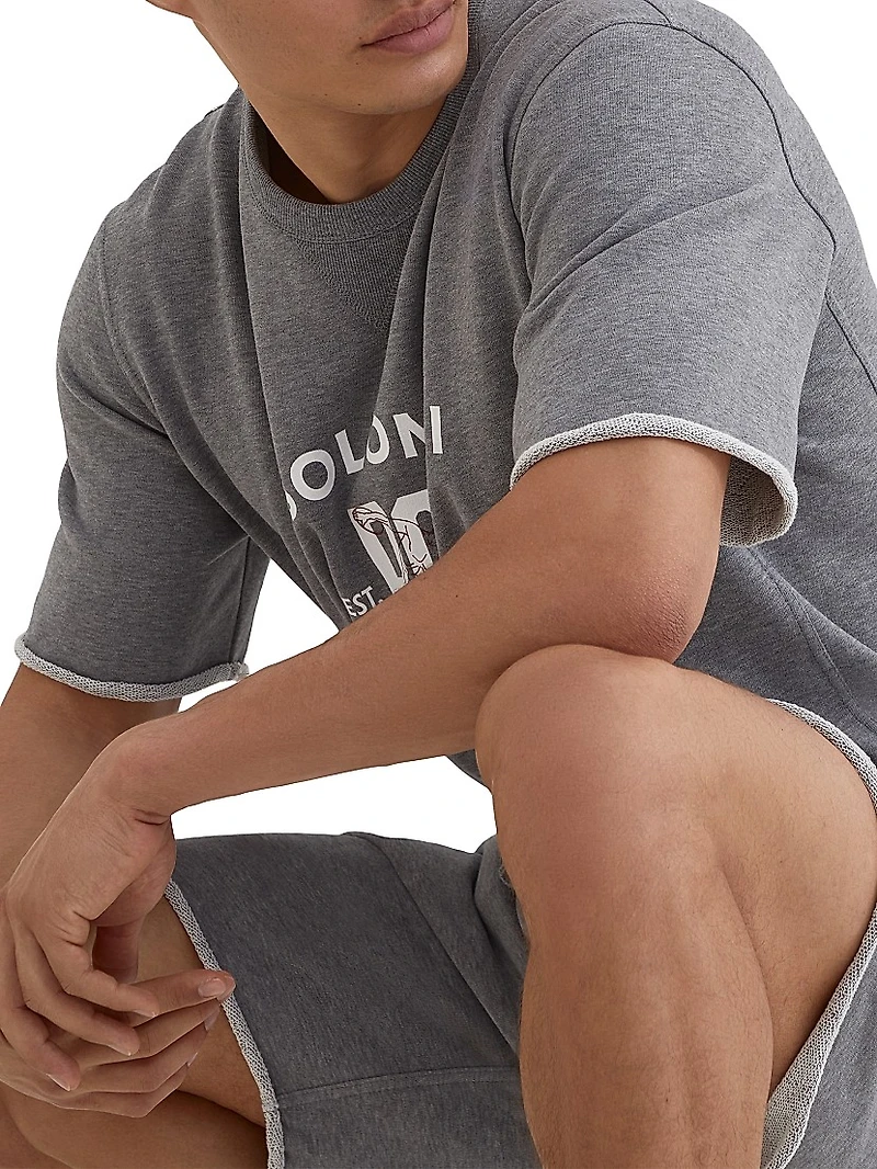 Cotton Smooth French Terry Short Sleeve Sweatshirt with Print