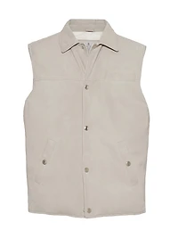 Suede Down Vest with Shirt Style Collar
