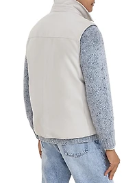 Suede Down Vest with Shirt Style Collar