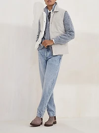 Suede Down Vest with Shirt Style Collar