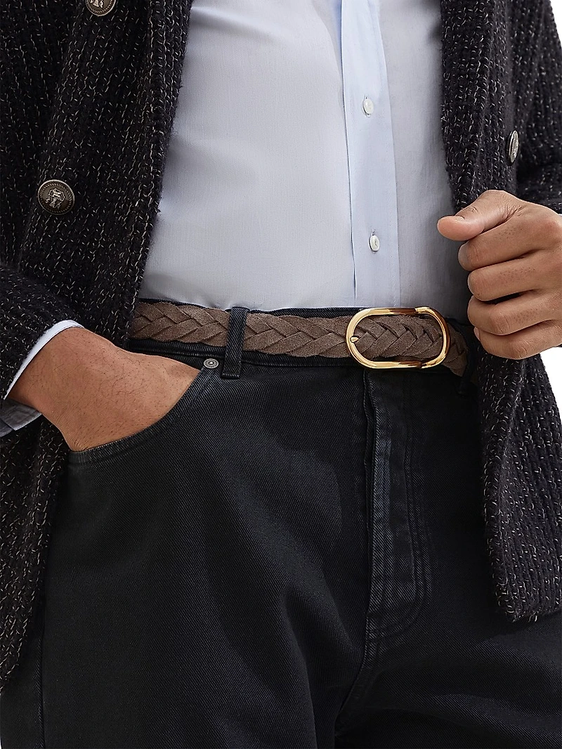 Bull Suede Braided Belt with Rounded Buckle