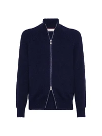 Malfilé Cotton English Rib Cardigan with Raglan Sleeves and Zipper