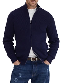 Malfilé Cotton English Rib Cardigan with Raglan Sleeves and Zipper