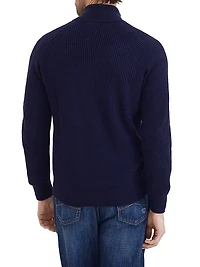 Malfilé Cotton English Rib Cardigan with Raglan Sleeves and Zipper