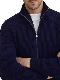 Malfilé Cotton English Rib Cardigan with Raglan Sleeves and Zipper