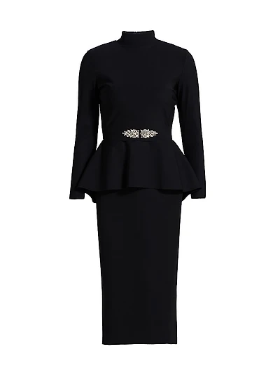 Haby Crystal-Embellished Peplum Knee-Length Dress