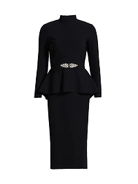 Haby Crystal-Embellished Peplum Knee-Length Dress