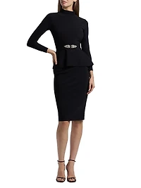 Haby Crystal-Embellished Peplum Knee-Length Dress