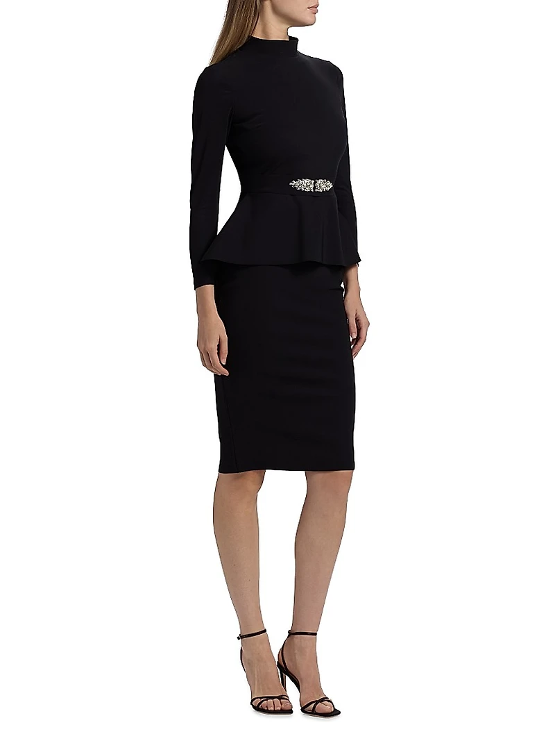 Haby Crystal-Embellished Peplum Knee-Length Dress