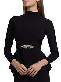 Haby Crystal-Embellished Peplum Knee-Length Dress