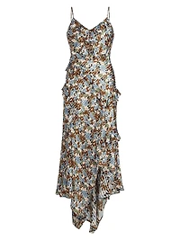 Avenel Silk Floral Ruffle Midi-Dress
