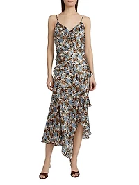 Avenel Silk Floral Ruffle Midi-Dress