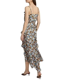 Avenel Silk Floral Ruffle Midi-Dress